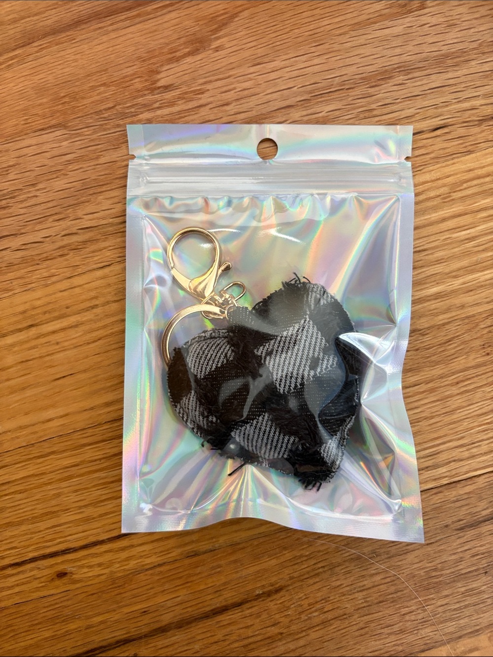 Unbranded Black Plaid Heart Keychain with Gold Hardware